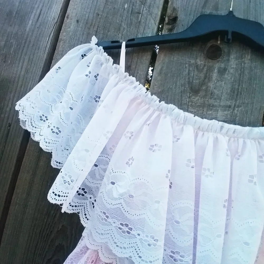 VINTAGE 70'S 80'S DANCE ALLURE MAXI DRESS SZ 8 WHITE PINK OFF SHOULDER TIERED - Picture 5 of 13